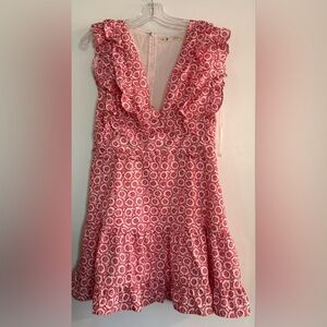 V-Neck Red Floral Ruffle Sundress